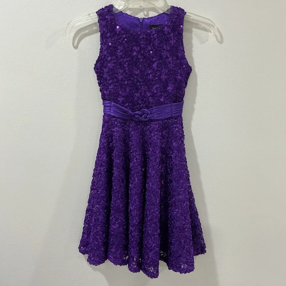 LAUNDRY by SHELLI SEGAL Girl's Dress Girl's Size 7 Textured Purple Sequins